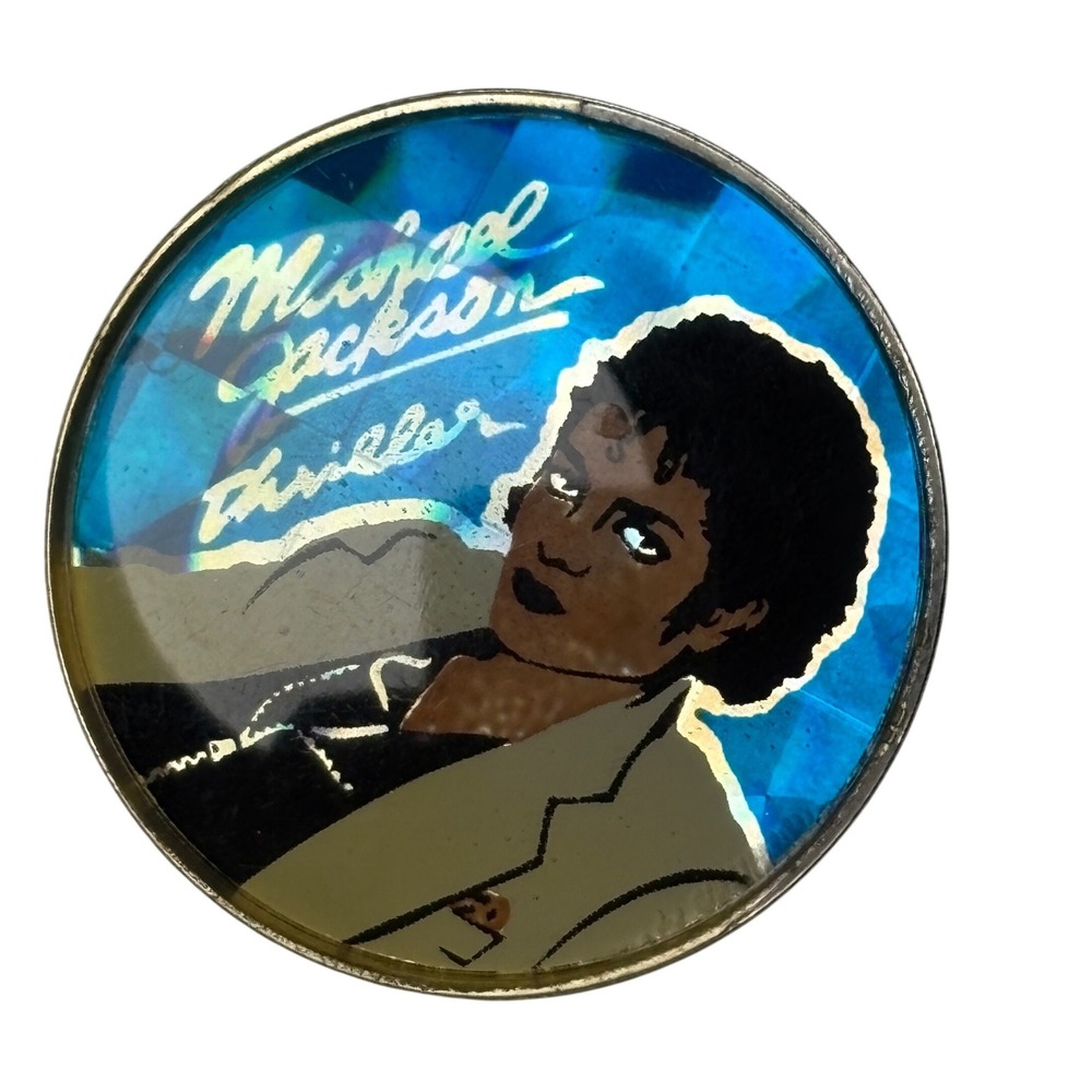 Vintage Michael Jackson Thriller Hologram Pinback Button 1980s Flasher Badge MJ